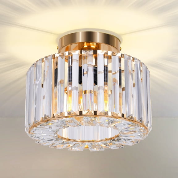 FRIDEKO HOME 9" Crystal Semi Flush Mount Ceiling Light, E26 Base, Modern Gold Small Ceiling Light Fixture for Hallway、Kitchen、Entryway、Bedroom、Bathroom (Bulb not Included)