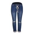 thumbnail image 6 of Hontri Jeans for Women Trendy , Women Stretchy High Waisted Straight Leg Starp Boyfriend Jeans Frayed Ankle Denim Pants Multi-Color M, 6 of 6