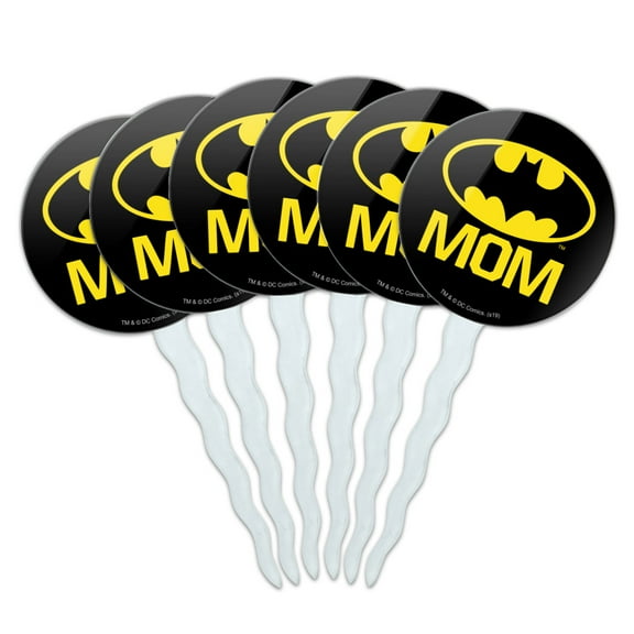 Batman Bat Mom Shield Logo Cupcake Picks Toppers Decoration Set of 6