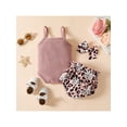 thumbnail image 3 of Seyurigaoka 3-Piece Baby Girls Outfit, Ribbed Spaghetti Strap Snaps Romper + Floral Print Pantie + Bow Headband for Toddler, 0-18 Months, 3 of 8