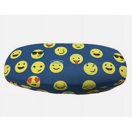NEW Emoji Hard Metal Clamshell Eyeglasses Case Blue, with Blue felt-like interior- Fast Free Shipping is Included