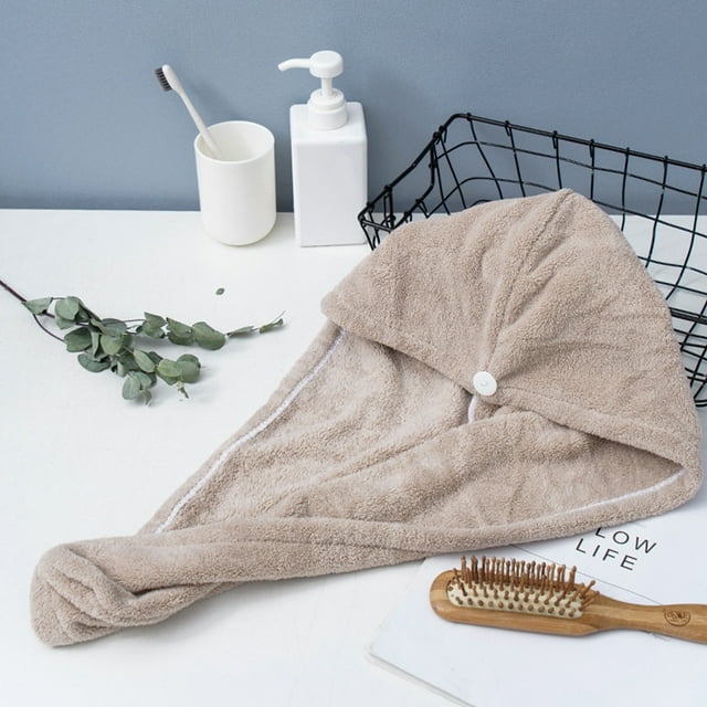 Gorro de baño de microfibra súper absorbente color café, 24x65 cm - Secado rápido y suave para cabello