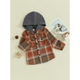 thumbnail image 3 of FEORJGP Toddler Infant Boys Hooded Jackets Long Sleeve Hoodies Plaid Print Flannel Shirts Coats Button Down Baby Shackets Loose Casual Outerwear for Spring Fall, 3 of 9