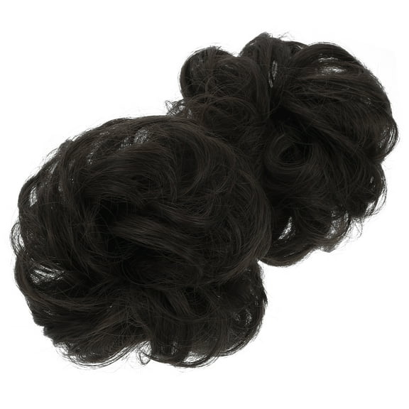 2 Pcs Bun Wig Brown Fake Hair Wire Extensions Women's Black