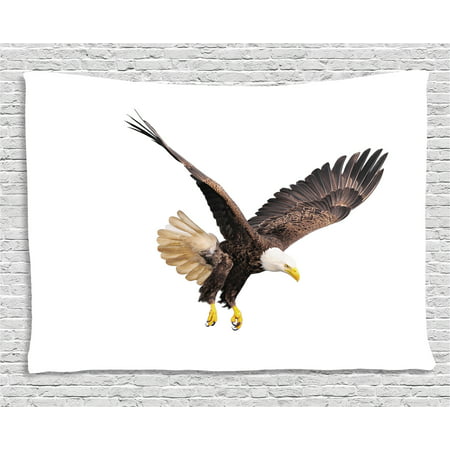 Eagle Tapestry, Image of a Hunter Flying Looking for Prey Predator Scenes from Nature, Wall Hanging for Bedroom Living Room Dorm Decor, 80W X 60L Inches, Cream Dark Brown Yellow, by