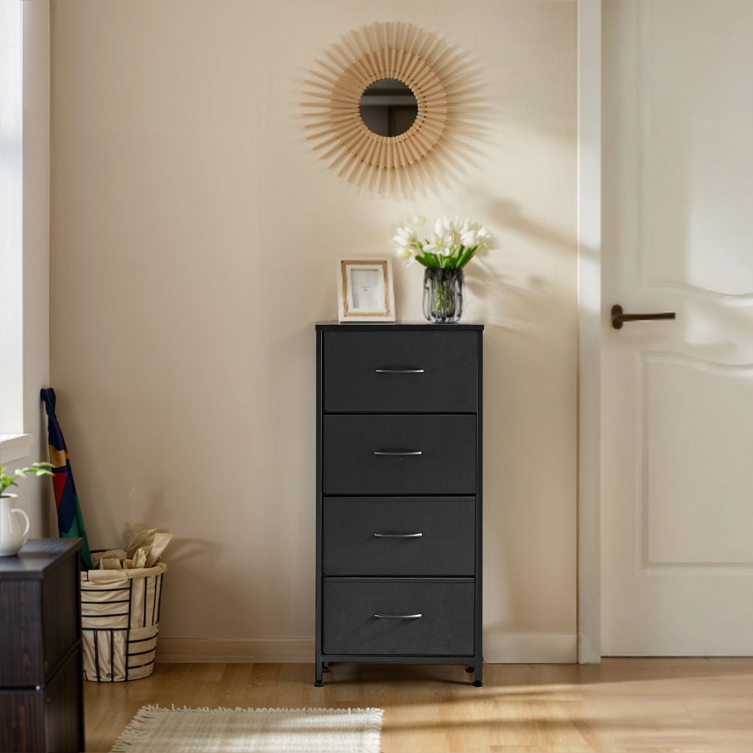 Modern 4 Drawer Fabric Dresser, Chest of Drawer Organizer Storage Cabinet for Bedroom Clothes Closet, Entryway,Black