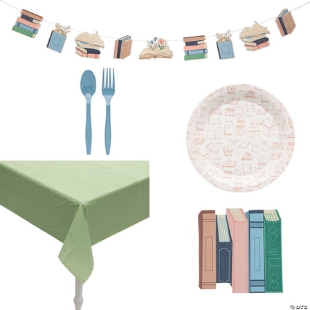 42 Pieces Book Club Disposable Tableware Decorating Kit for 8 Guests