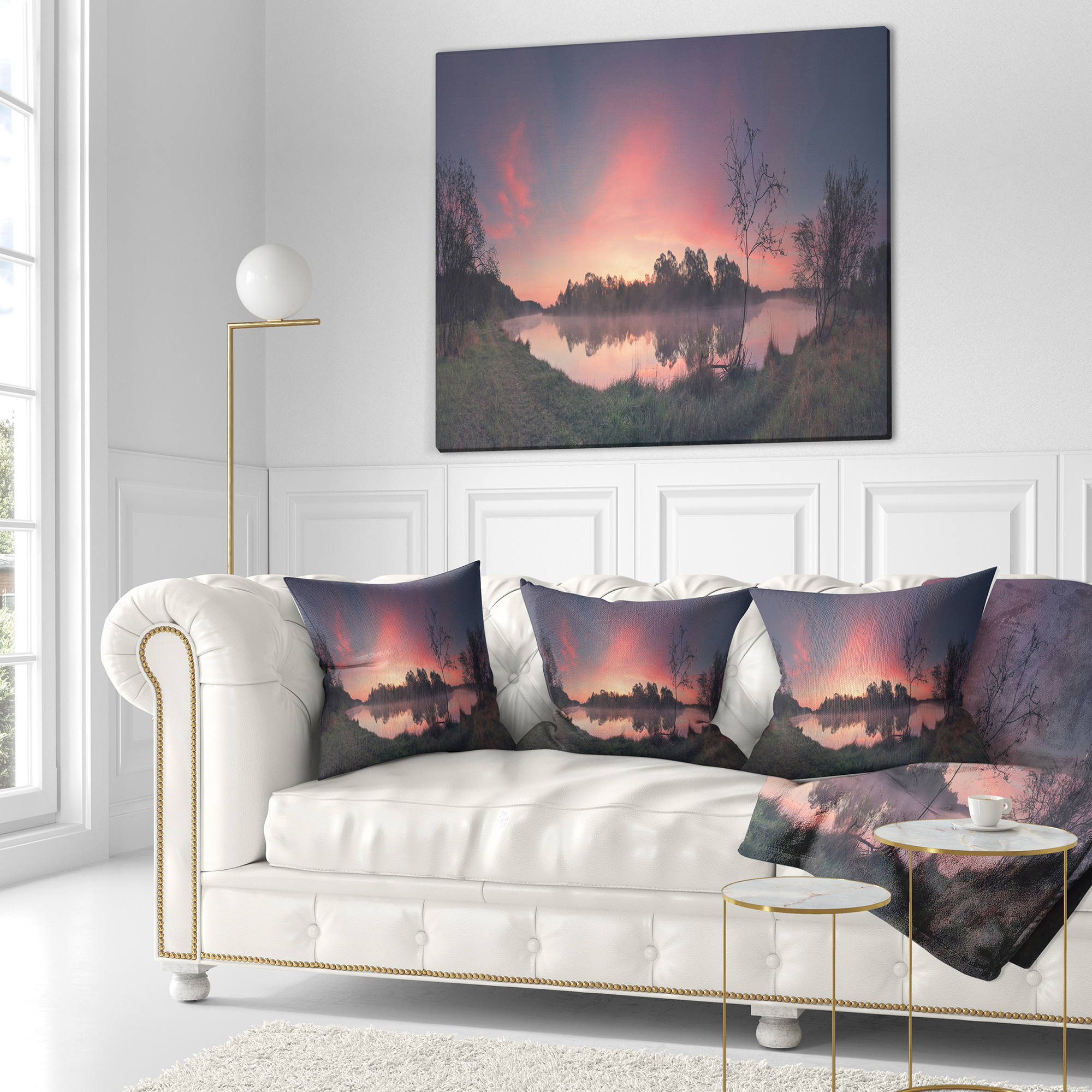 Designart Purple Tinged Spring Mountains - Landscape Printed Throw Pillow - 16x16