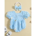 thumbnail image 3 of Bagilaanoe Newborn Baby Girl Rompers Flower Print Short Sleeve Bodysuit + Headband 6M 12M 18M 24M Infant Summer One Piece Jumpsuit, 3 of 9