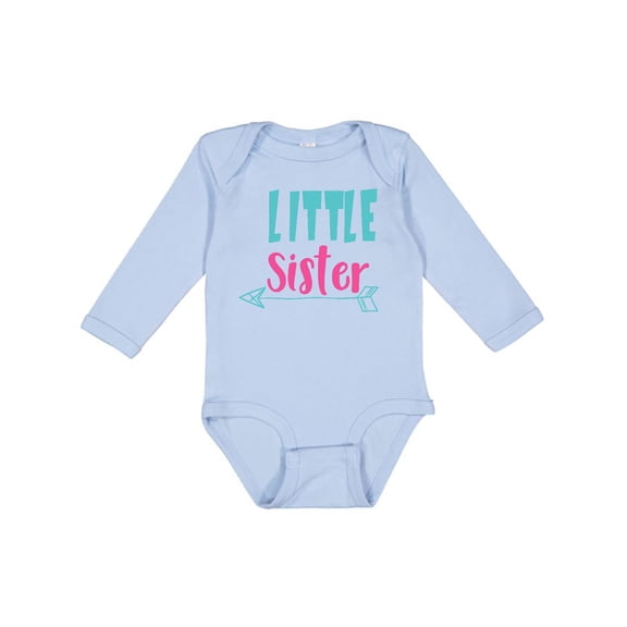 Inktastic Little Sister, Younger Sister, Arrow - Blue Pink Girls Long Sleeve Baby Bodysuit