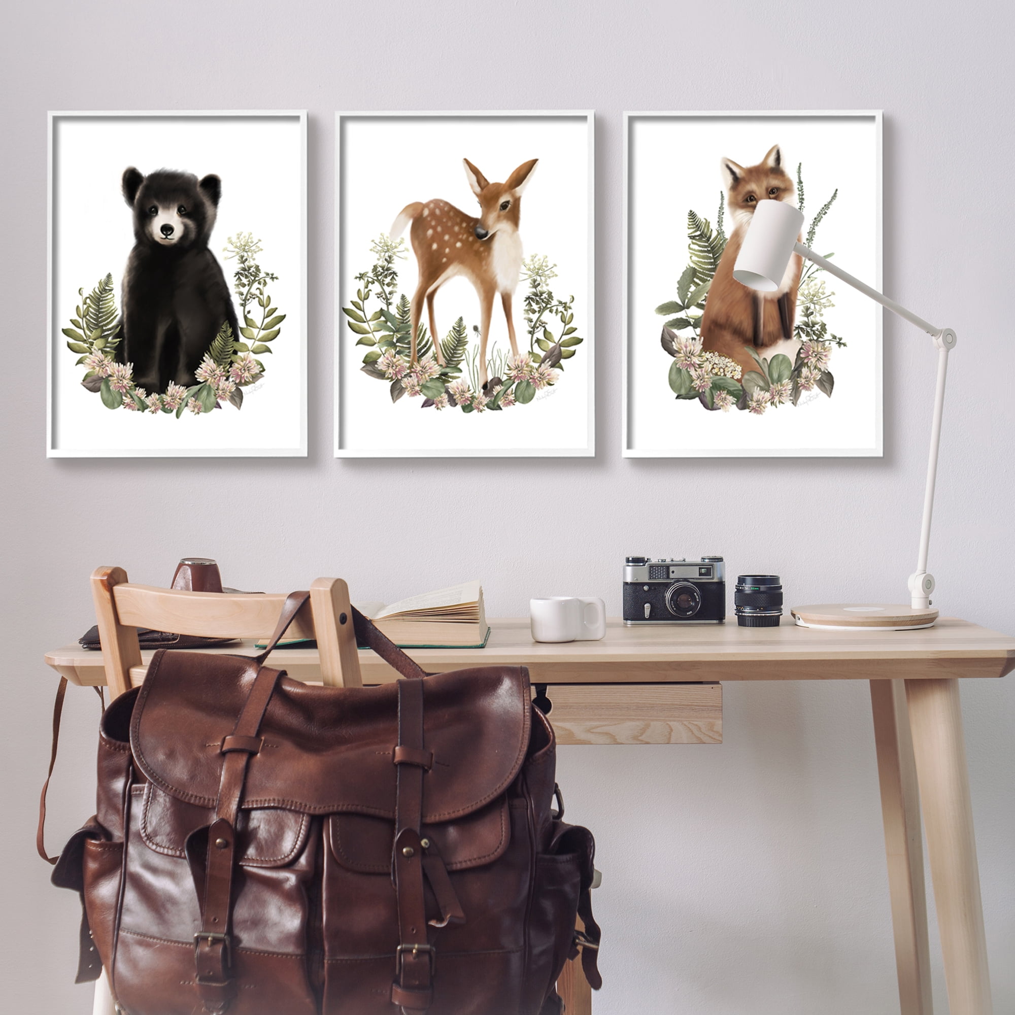 Stupell Industries Floral Woodland Animals Animals & Insects Painting White Framed Art Print Wall Art, 24 x 30