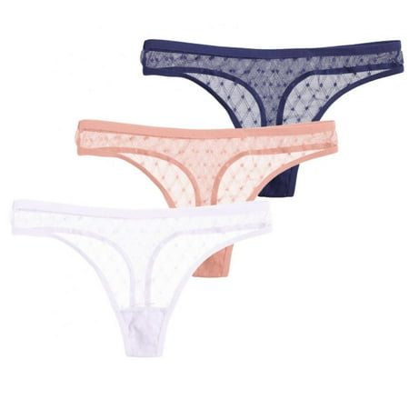 

Popvcly 3 Pack Sexy Mesh Panties for Women G-String See Through Thongs Underwear Low-waist Hipster Panties