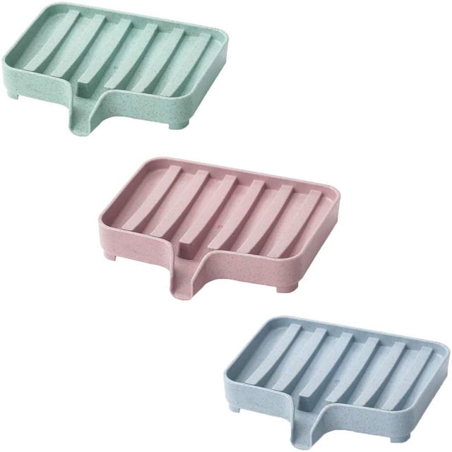 Jabonera para lavabo y fregadero - Material reciclable - Paquete de 3 jaboneras para baño o cocina - Mantiene el jabón seco y limpio - 3 colores (azul, rosa, verde)