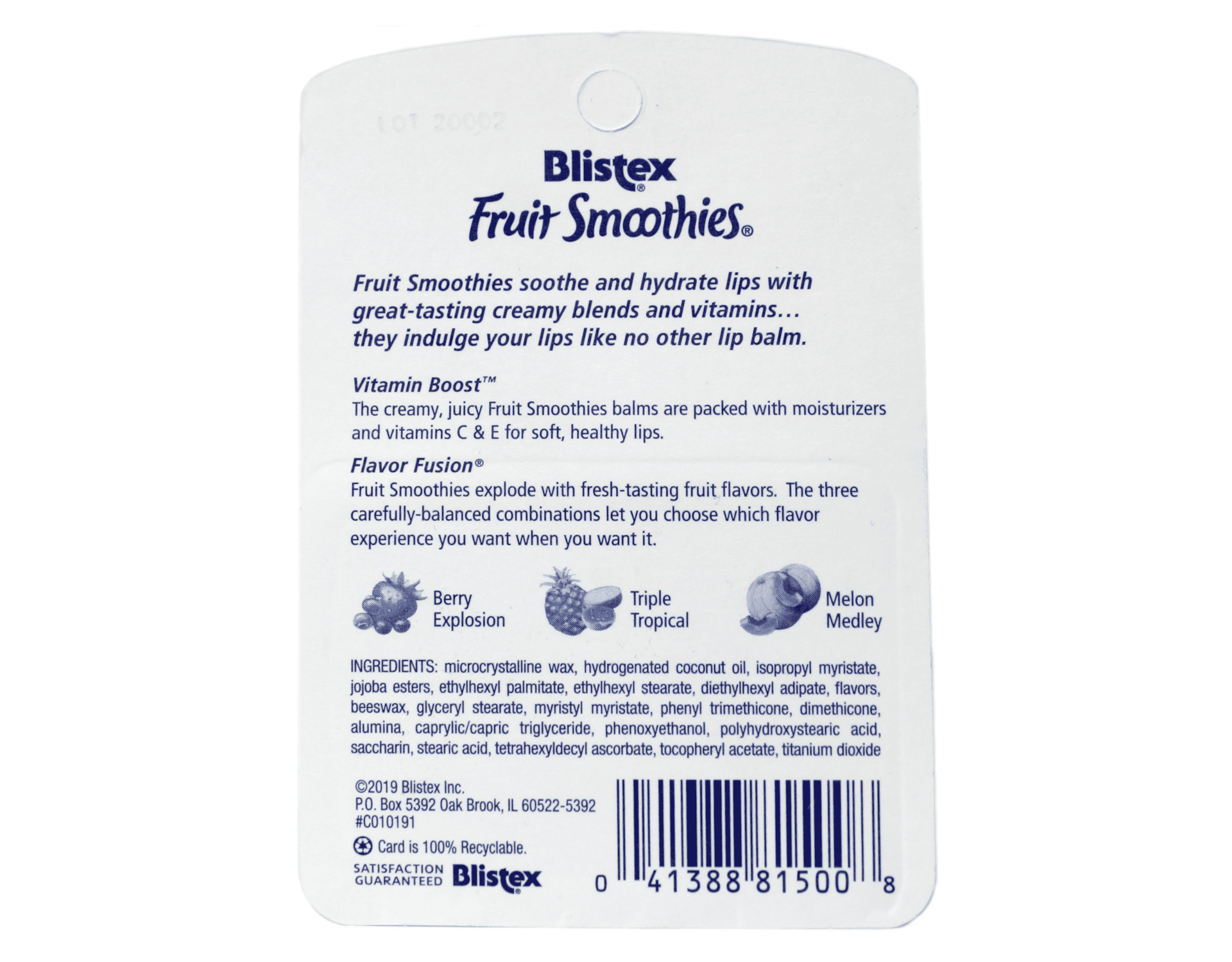6 Pack Blistex Fruit Smoothies, .1 oz (2.83 g) = 18 Sticks