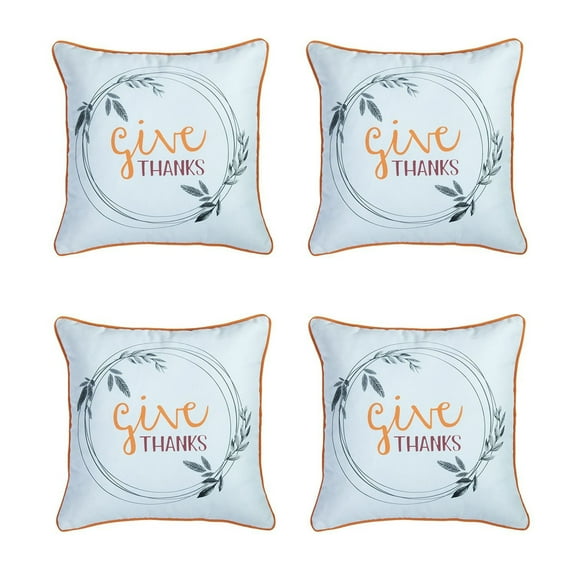 Decorative Fall Thanksgiving Throw Pillow Cover Set of 4 Quote 18 in. x 18 in. White & Orange Square for Couch , Bedding