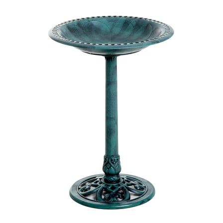 Outsunny 28" Pedestal Bird Bath Bowl Tall Garden Resin Free Standing - Green