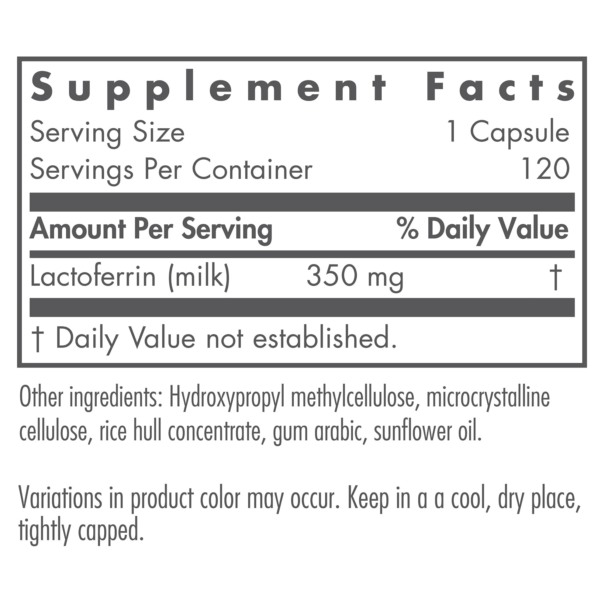 Nutricology Laktoferrin Supplement - Lactoferrin Supplements 350mg, Bovine Colostrum, Immune Peptide, Iron Supplements, Vegicaps - 120 Count