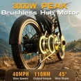 thumbnail image 3 of Arkveld APEX1 Electric Bike for Adults，Peak-3000W 25" Fat Tire All-Terrain E-Bike 80Miles 40MPH Electric Dirt Bike for Road Sand Mountain Snow - 48V 32AH Battery Powered Electric Motorcycle,UL2849, 3 of 8