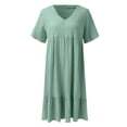 thumbnail image 5 of Ruyang Dresses fof Women, Women Casual Fashion Solid Color V Neck Short Sleeve Shirt Dress Summer Beach Sundress, 5 of 7