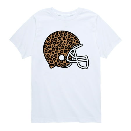 Instant Message - Leopard Football Helmet - Youth Boys Short Sleeve Graphic T-Shirt