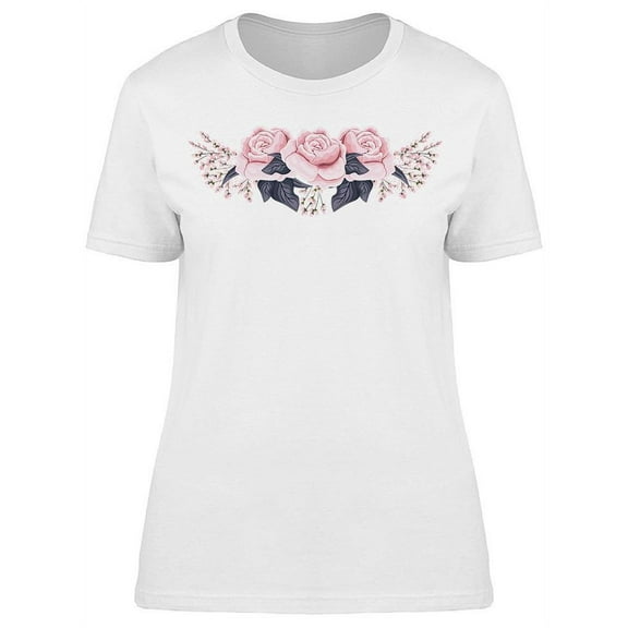 Pink Roses With Leaves T-Shirt Women -Image by Shutterstock, Female Large