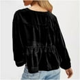 thumbnail image 3 of Tops for Women Trendy Viikei Womens Tops Clearance under $5 Fall Fashion,Women's New Solid Color Round Neck Long Sleeved Gold Velvet Shirt Top with Strap Design Sense Black XL, 3 of 7