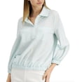 thumbnail image 2 of Alfani Women's Petite Printed Blouson Top Blue Glass Long Sleeve Pockets Size PS, 2 of 3