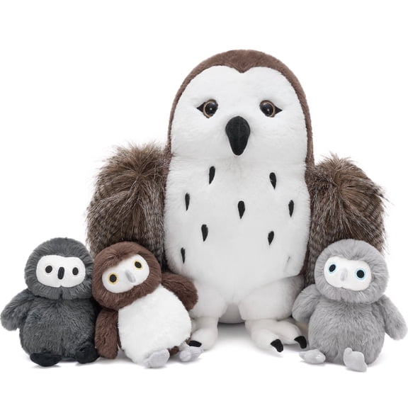 MorisMos 18" Brown Owl Stuffed Animal with 3 Baby Owls Plush Toys