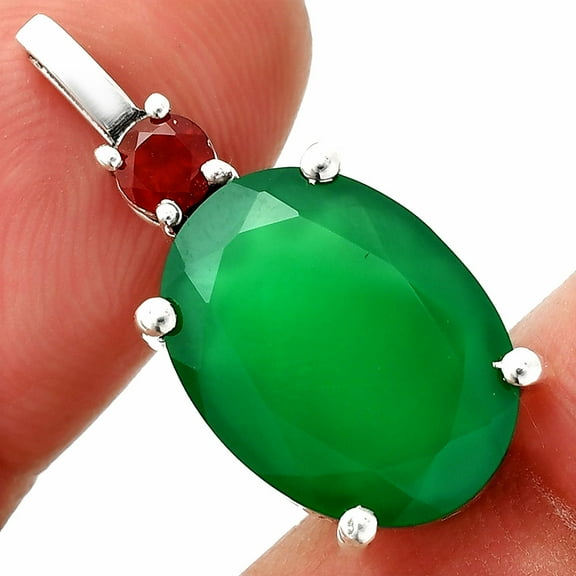 Natural Green Onyx & Garnet 925 Sterling Silver Pendant Jewelry DGP1020_A P-1113