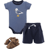 Hudson Baby Unisex Baby Cotton Bodysuit, Shorts and Shoe Set