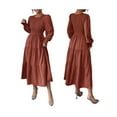 thumbnail image 3 of Autumn Women'S Long Sleeve Ruffled Round Neck Layered Flowing Wedding Guest Maxi Dress Brown M, 3 of 7
