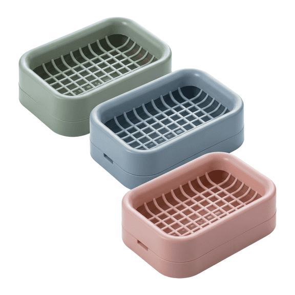 Mesh Soap Dish Bathroom and Shower Soap Holder Plastic Double-Layer Drain Soap Box for Bathroom Counter,Kitchen,Toilet,Soap(3pc)