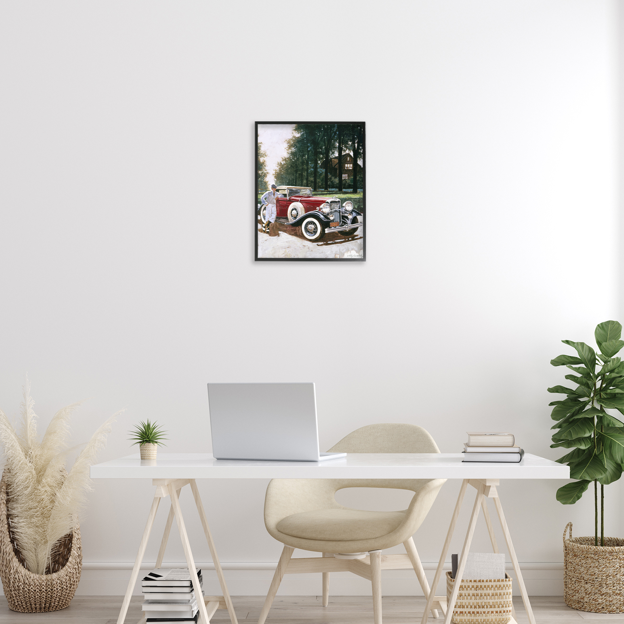 Retro Convertible Coupe & Driver Black Framed Giclee Art, design by Wind River Studios