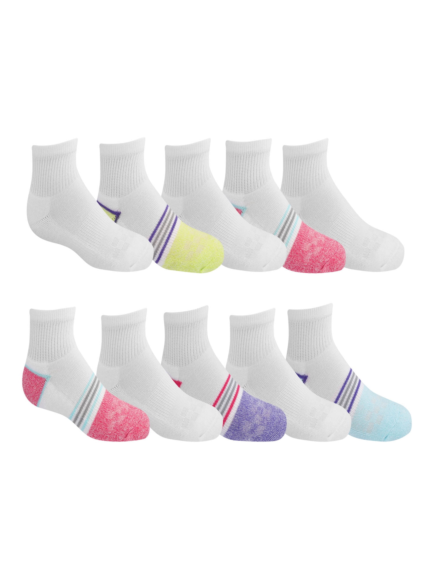 Athletic Works Girls’ Cushioned Comfort Ankle Socks, 10 Pack, Sizes S-L