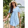 thumbnail image 3 of EKOUAER Nightgowns for Women Cotton Night Gowns Pleated Nightshirts Henley V Neck Sleepshirts Short Sleeve Sleepwear, 3 of 6