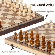 15 Inches Magnetic Wooden Chess Set - 2 Extra Queens - Folding Board - Pieces Storage Slots, Handmade Portable Travel Chess Game