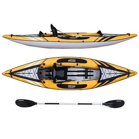 Driftsun Almanor 110 Single Person Inflatable Recreational Touring Kayak with High Pressure Floor and EVA Padded Seat with High Back Support, Includes Paddle, Pump, Travel Bag -