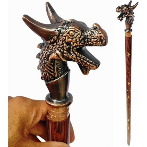 Antique Designer Brass Brown Elephant Head Handle With Wooden Walking Stick Cane