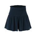 thumbnail image 4 of ZZwxWA Cotton Linen Shorts for Women Trendy Smocked High Waisted Summer Shorts Casual Ruffle Wide Leg Lounge Short, 4 of 4