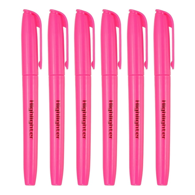 Pink Highlighter, 6 Pack High Lighters No Bleeds Highliters Pens Neon Clear View Bright Quick Dry Pocket Marker Pen Sticks Chisel Tip Cute for Books Office Adults Classroom