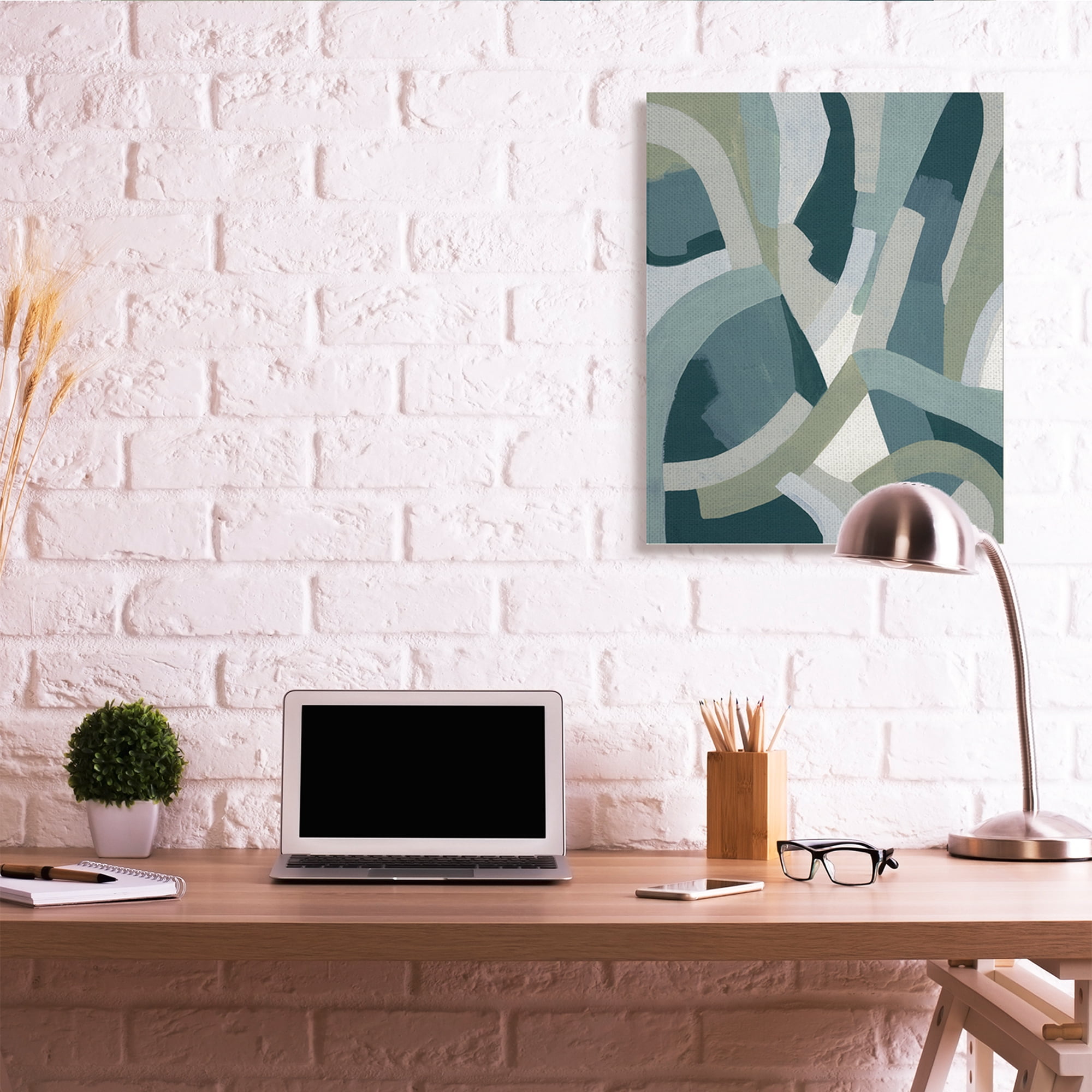 Stupell Industries Layered Curved Shapes Abstract Green Limestone Canvas Wall Art, 30 x 40, Design by June Erica Vess
