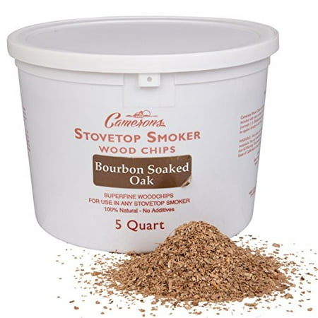 Wood Smoking Chips - 5 Quart Bucket of Bourbon Soaked Oak Wood Chips (Fine) for Smokers - 100%