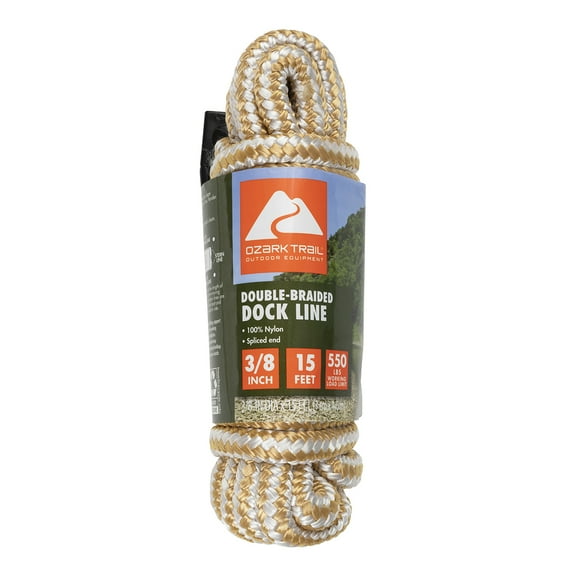 Ozark Trail 3/8"x15' Nylon Double-Braided Marine Dock Line - Gold. 15 Foot Length.