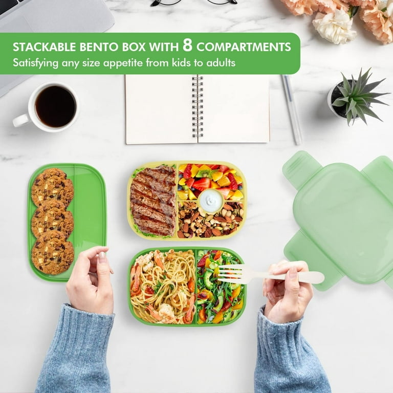 Bento Box Adult Lunch Box, 3 Stackable Bento Lunch Containers for Adults/Kids, 3 Layers All-in-One Bento Box with Utensil, Size: 8.5 x 5.7 x 3.9