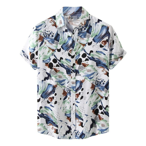 Hombres Casual Botones Playa Sin posicionamiento Estampado Turndown Camisa de manga corta Blusa Pompotops oipoqjl49495