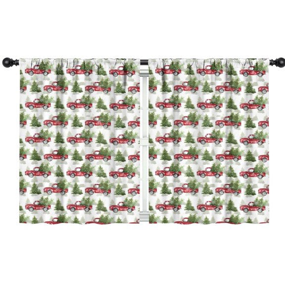 Blackout Kids Curtains,White Christmas Red Truck and Tree Pattern Childrens Insulated Curtains Set Of 2,Bedroom Essentials,Toddler Room Decor 42"x54"