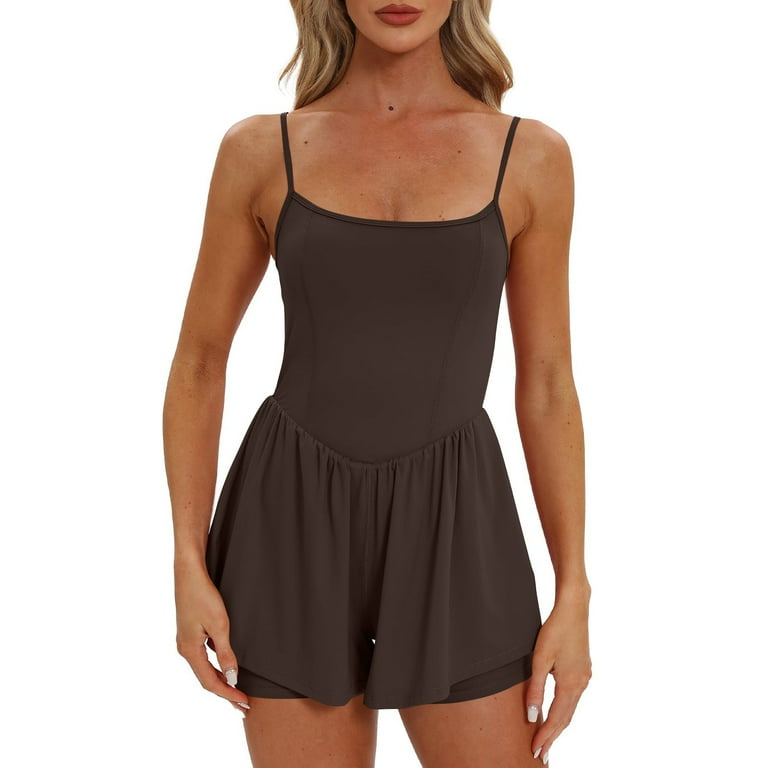 lcziwo Womens Athletic Romper Spaghetti Strap Double Lined