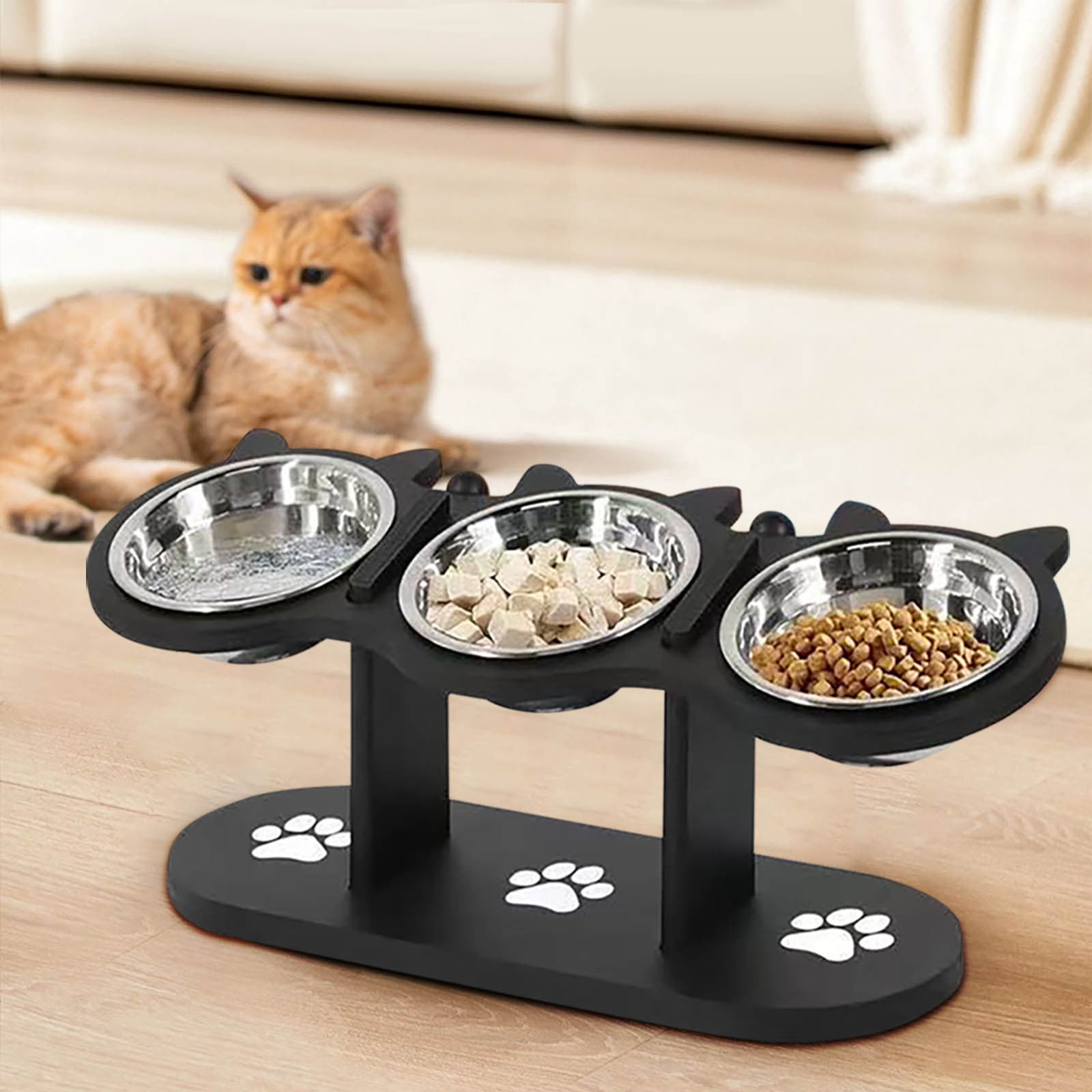 Nkmbld Dog Bowls Elevated, Height Adjustable Pet Raised Bowls with Black Shelf, 15 Degrees Tilted Cat Food Bowls, Anti-Vomiting and Whisker Friendly