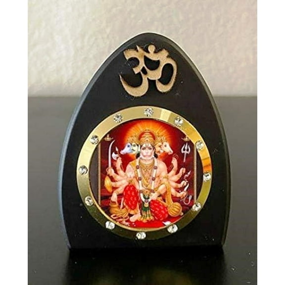 Shri Panchmukhi Hanuman Statue Wooden Frame for Car Dashboard Home Office Temple Mandir Holy Hindu Spiritual Gift