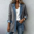 thumbnail image 2 of Women Denim Patchwork Jacket Long Sleeve Button Cardigan Jackets | Denim Patchwork Jackets for Women Rollable Denim Cuffs Collared Shirt Jacket Side Jean Pockets Cardigan Jackets, 2 of 6